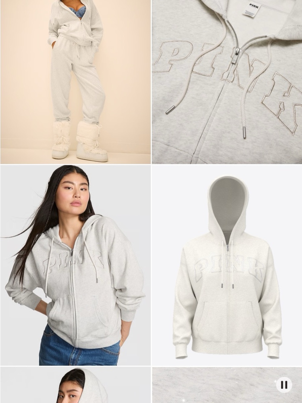 PINK Victoria's Secret Light Gray Full-Zip Hoodie suit